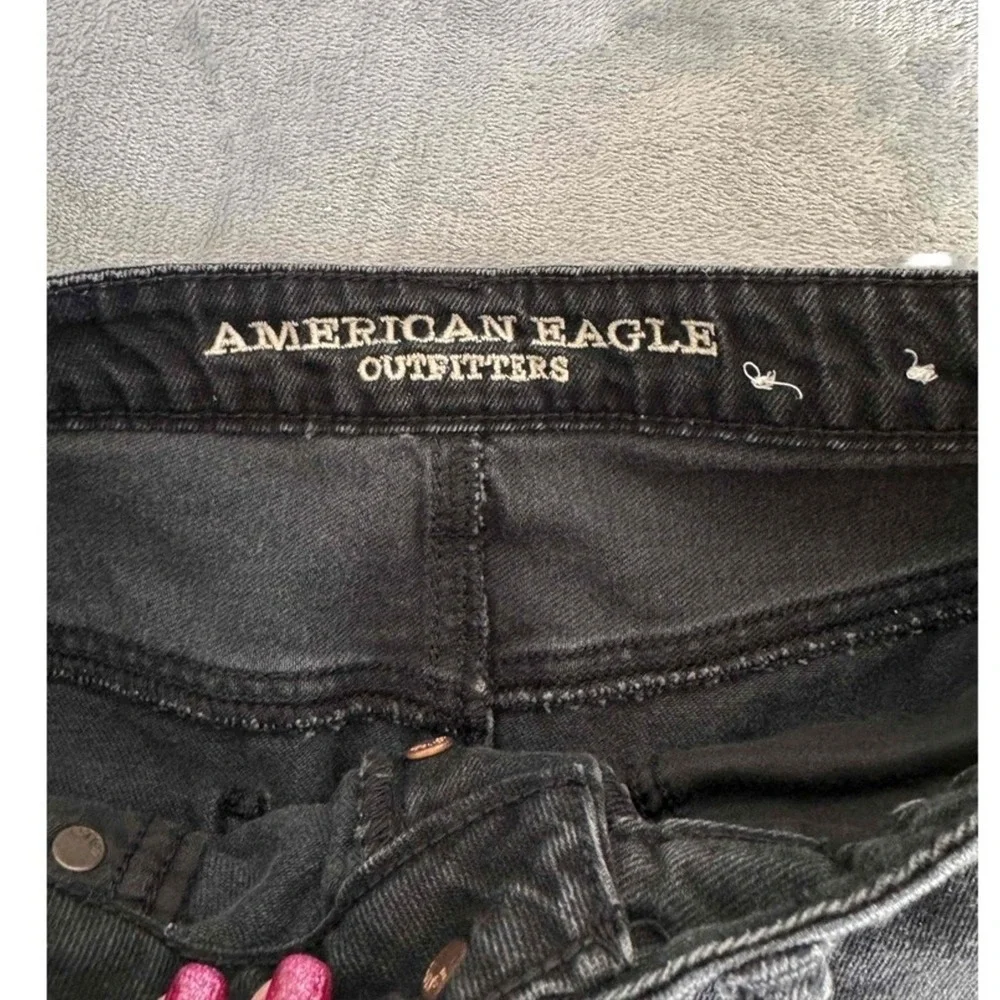 American Eagle AE Skirt Jean 4‎ Pocket Mini Black Denim Frayed Hem Y2K Design